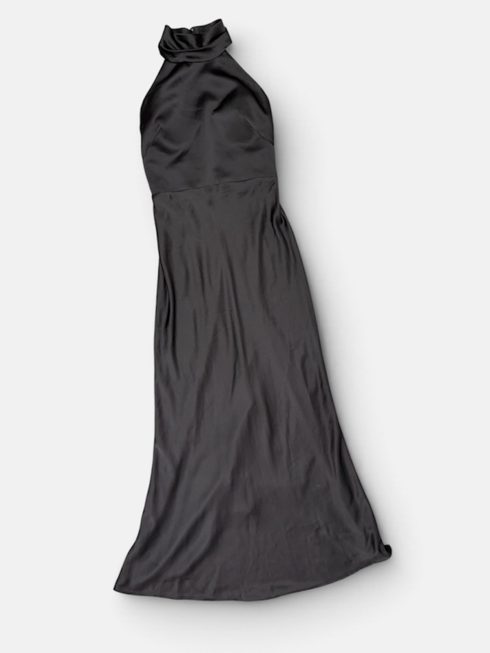 Jenny Yoo Nicole Black Satin Halter Dress Open Back Maxi Gown Size 8 - Picture 3 of 7